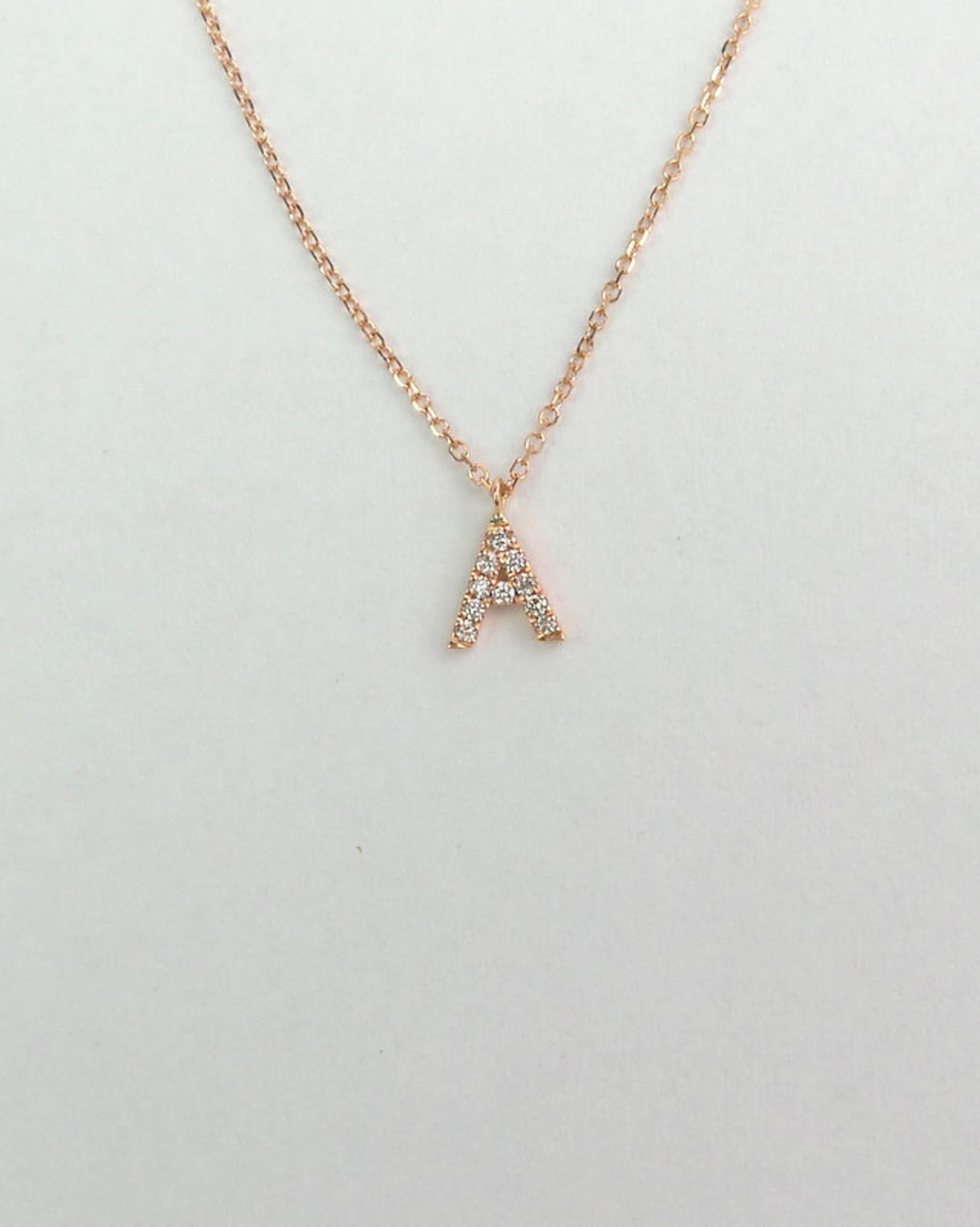 Diamond Initial Necklace / Diamond Letter Necklace / 14k Rose Etsy