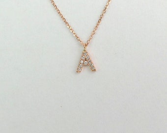 Personalized Diamond Initial Necklace / Diamond Letter Necklace / 14k Gold Letter Necklace / Dainty Initial Diamond Necklace