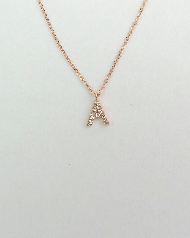 Diamond Initial Necklace / Diamond Letter Necklace / 14k Rose - Etsy