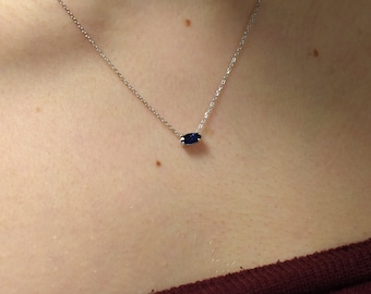 Sapphire Marquise Solitaire Necklace 0.20ct / 14k Gold Sapphire Necklace / Solid Gold Genuine Sapphire Necklace / Petite September Sapphire