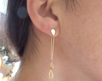 Gold Chain Earrings / 14k Gold Long Trendy Earrings / Push back Chain Earrings / Everyday lightweight Gold Earrings