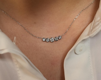 Diamond Bezel Bar Necklace 0.27ct / 14k Gold Diamond Necklace 0.27cts / Personalized Bridal Diamond Necklace / Dainty Diamond Necklace