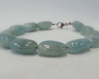 Aquamarine Beaded Bracelet/ Natural Tumbled Aquamarine Beaded Bracelet with Sterling Silver Lock System/ Bridal Gift