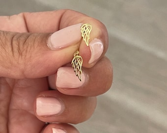 Small Angel Wing Earrings (pair) / 14k Gold Angel Wing Studs / Dainty Angel Wing Earrings