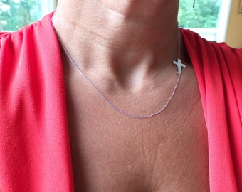 Cross Necklace / Gold Cross / 14k Solid Gold Cross / Gold Sideways Cross / Communion / Christmas Gift  / Everyday Gold Cross