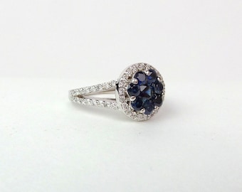 Sapphire Diamond Ring / Sapphire Engagement Ring / Blue Sapphire Diamond Ring / 14k White Gold Sapphire Diamond Ring
