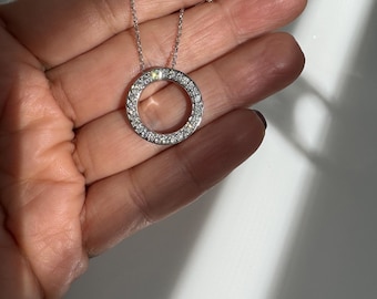 14k Gold Diamond Circle Necklace: Eternity Bridal Pendant