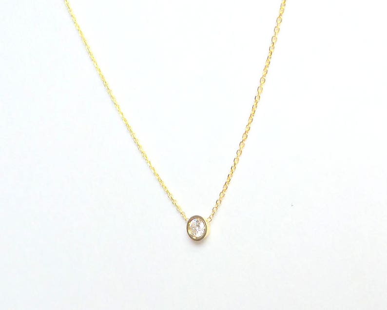Diamond Bezel Necklace 0.18ct/ Diamond Necklace/ Diamond Solitaire Necklace/ Floating Diamond/ Dainty Diamond/ Bridal gift/ Birthday Present image 3