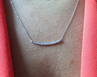 Diamond Bar Necklace / 14k White Gold Diamond Bar Necklace 0.15ct / Curved Bar Necklace / Dainty Bar Necklace / Gold Bar Necklace / Bridal