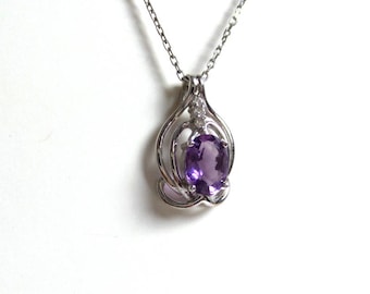 Amethyst Necklace/ Sterling Silver Amethyst Necklace/ Genuine Amethyst Necklace/ February Birthstone/ Genuine Gemstone Necklace with Diamond