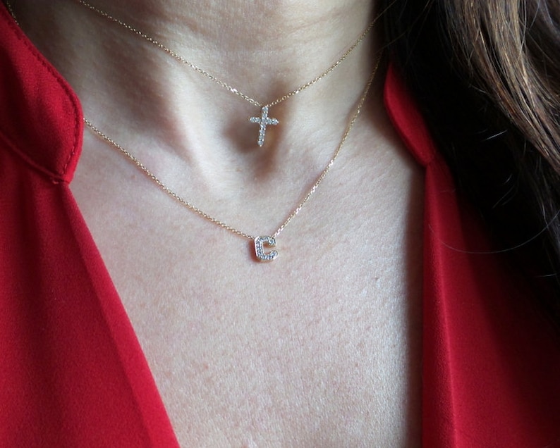 Diamond Initial Necklace Diamond Letter Necklace 14k Gold Letter Necklace Dainty Initial Diamond Necklace Gold Diamond Letter