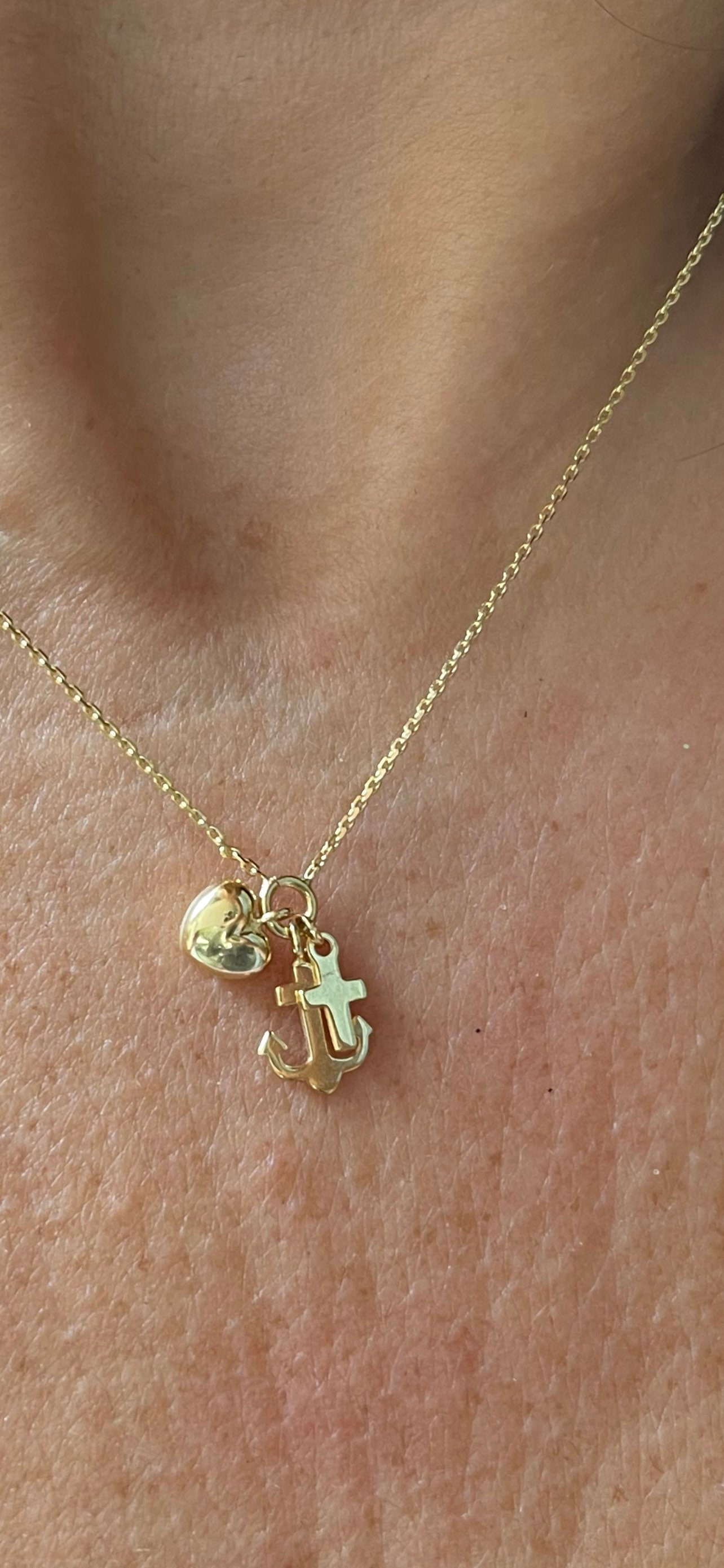 Mini Cross Heart Anchor Necklace / 14k Gold Tiny Cross Heart - Etsy