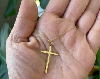 Diamond Cross Necklace / 14k Solid Gold Large Cross Necklace / Baptism Communion Confirmation Cross / 14k Solid Gold Cross Necklace