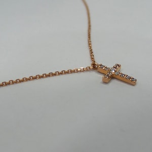 Diamond Cross Necklace / 14k Gold Diamond Cross / Dainty Diamond Cross / 14k Rose Gold Cross / Religious Gift / Communion Baptism image 5