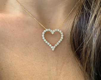 Diamond Heart Necklace 1.90CTS / 14k Gold Diamond Heart Necklace / Mothers Day Gift / Heart Necklace /  Diamond Heart Pendant