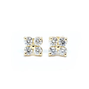 Diamond Earrings 0.75cts tcw (pair) / 14k Gold Flower Shape Diamond Earrings / Bridal Diamond Earrings / Everyday diamond Studs