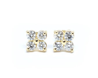 Diamond Earrings 0.75cts tcw (pair) / 14k Gold Flower Shape Diamond Earrings / Bridal Diamond Earrings / Everyday diamond Studs