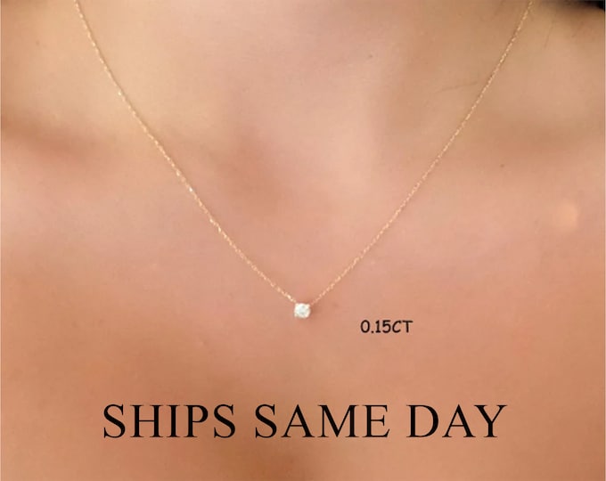 Featured listing image: Diamond Solitaire Necklace / 14k Gold Everyday Diamond Necklace / Diamond Bridal Necklace / Petite Moms Day Diamond Necklace/ Layering