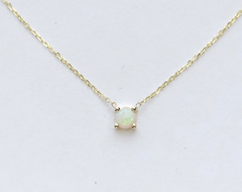 Opal Necklace / 14k Gold Opal Necklace / Dainty Opal / Solitaire Opal Necklace / October Birthstone / Gift for Her / White Opal Necklace