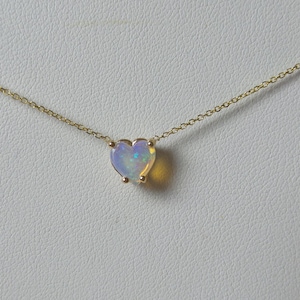 Opal Heart Necklace/ Natural Opal/ 14k Gold Opal Necklace/ Gold Opal Pendant/October Birthstone/ Dainty Opal Heart/ Gift for her/ Bridal