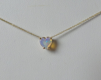 Opal Heart Necklace/ Natural Opal/ 14k Gold Opal Necklace/ Gold Opal Pendant/October Birthstone/ Dainty Opal Heart/ Gift for her/ Bridal