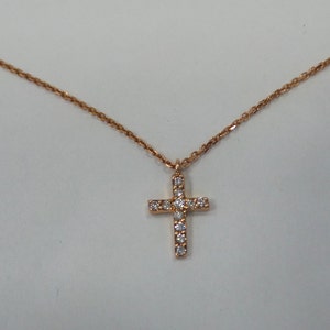 Diamond Cross Necklace / 14k Gold Diamond Cross / Dainty Diamond Cross / 14k Rose Gold Cross / Religious Gift / Communion Baptism image 4