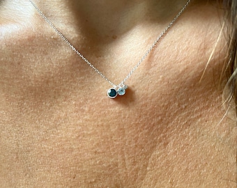 London Blue Topaz Aquamarine Diamond Necklace / 14k Gold Birthstone Blue Topaz Aquamarine Diamond Charm Necklace / December March April Gems