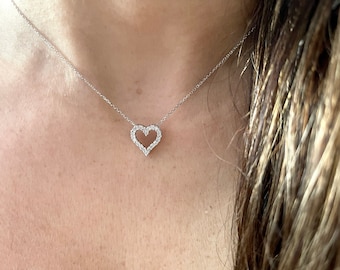 Bridal Diamond Heart Necklace 0.35CT / 14K Gold Diamond Heart Necklace / Diamond Heart Pendant/ Gold Diamond Heart Necklace / Everyday Chain