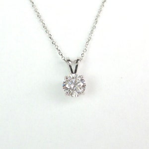 Diamond Solitaire Necklace / Classic Prong Set Diamond Necklace 0.74ct I1 Clarity H Color / 14k White Gold Diamond Necklace /  Bridal