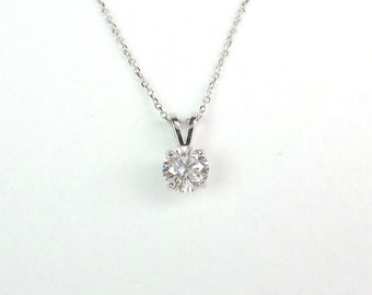 Diamond Solitaire Necklace / Classic Prong Set Diamond Necklace 0.74ct I1 Clarity H Color / 14k White Gold Diamond Necklace /  Bridal