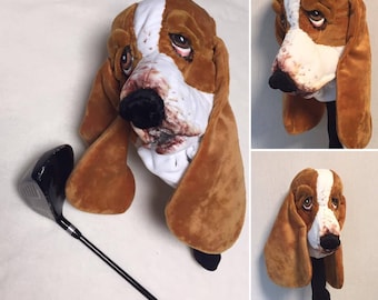 GOLF club head cover , Basset hound , Custom Dog portrait , GOLF GIFT