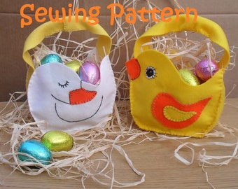 Shabby chicks Easter Basket Egg hunt PDF Sewing Pattern , DIY crafts - Duck and Chick   - table decoration , EGG hunt party