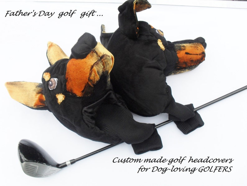 GOLF club head cover ,Custom Dog portrait Doberman , golf accessories ,Father's day GOLF GIFT image 1