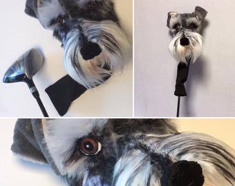 Schnauzer Golf club headcover ,Custom  DOG portrait   ,golfer gift