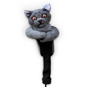 GOLF club  head cover ,Custom CAT portrait  , British Shorthair grey cat  , GOLF gift