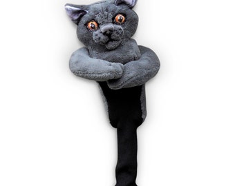 GOLF club  head cover ,Custom CAT portrait  , British Shorthair grey cat  , GOLF gift