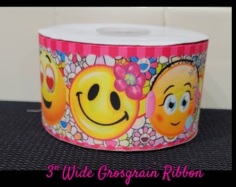 3" Wide Emoji Grosgrain Ribbon Sold By The Yard Increments