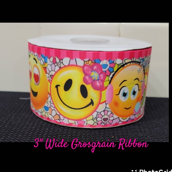 3" Wide Emoji Grosgrain Ribbon Sold By The Yard Increments