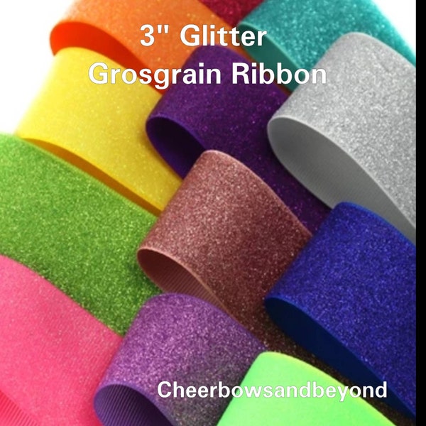 Glitter 3" Grosgrain Ribbon By The Yard Several Color Options