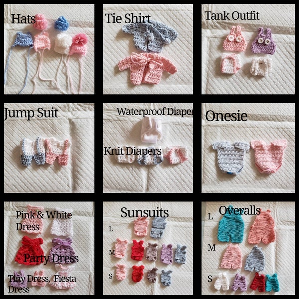 Miniature Doll Clothes,Hats Bows, Diapers Etc