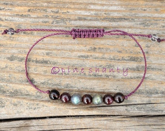 Purification + Transformation | Garnet + Labradorite + Smoky Quartz | Energizing Crystals | Reiki Jewelry | Adjustable String Bracelet