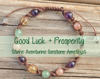Money Maker Energy Bracelet | Manifestation + Abundance + Prosperity String Bracelet | Citrine + Amethyst + Sunstone + Aventurine |