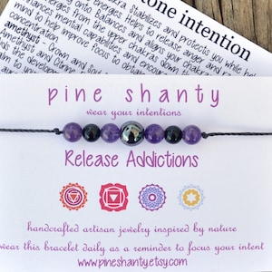 Sobriety + Addiction Recovery | Hematite + Amethyst + Obsidian | Emotional Support Crystals | Recovery Gemstones | Adjustable Bracelet