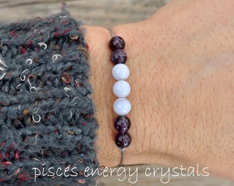 Pisces Jewelry | Blue Lace Agate + Amethyst | Pisces Energy | String Bracelet | Pisces Zodiac | Calming +  Purification + Balance