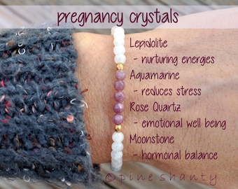 Healthy Pregnancy + Postpartum Support | Fertility Crystals | Lepidolite + Aquamarine + Rose Quartz + Moonstone | Mom To Be | New Mom Gift
