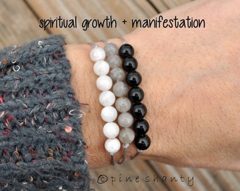 Spiritual Growth + Manifestation | Moon Phase Energy | Moonstone + Labradorite + Black Tourmaline | Energy Shield