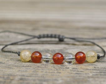 Leo Zodiac Energy Bracelet | Carnelian + Citrine + Clear Quartz Bracelet | Creativity +  Courage + Prosperity |