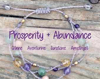 Lucky Bracelet | Good Luck + Prosperity + Abundance String Bracelet | Citrine + Aventurine + Sunstone + Amethyst | Money Maker