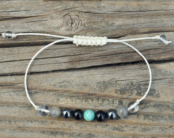 Mercury Retrograde Protection Rx | Energy Balancing Adjustable Bracelet | Amazonite + Black Tourmaline + Hematite + Labradorite + Quartz