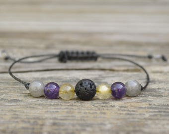 Anxiety Relief Diffuser Bracelet, Rutilated Quartz, Amethyst, Labradorite, Essential Oil Bracelet, Yoga Bracelet, Meditation Bracelet